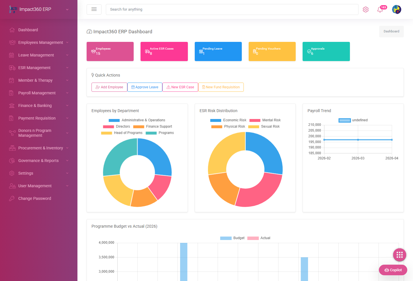 Impact360 ERP dashboard screen